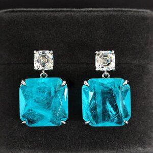 925 Silver Paraiba Tourmaline Gemstone Drop Earrings
